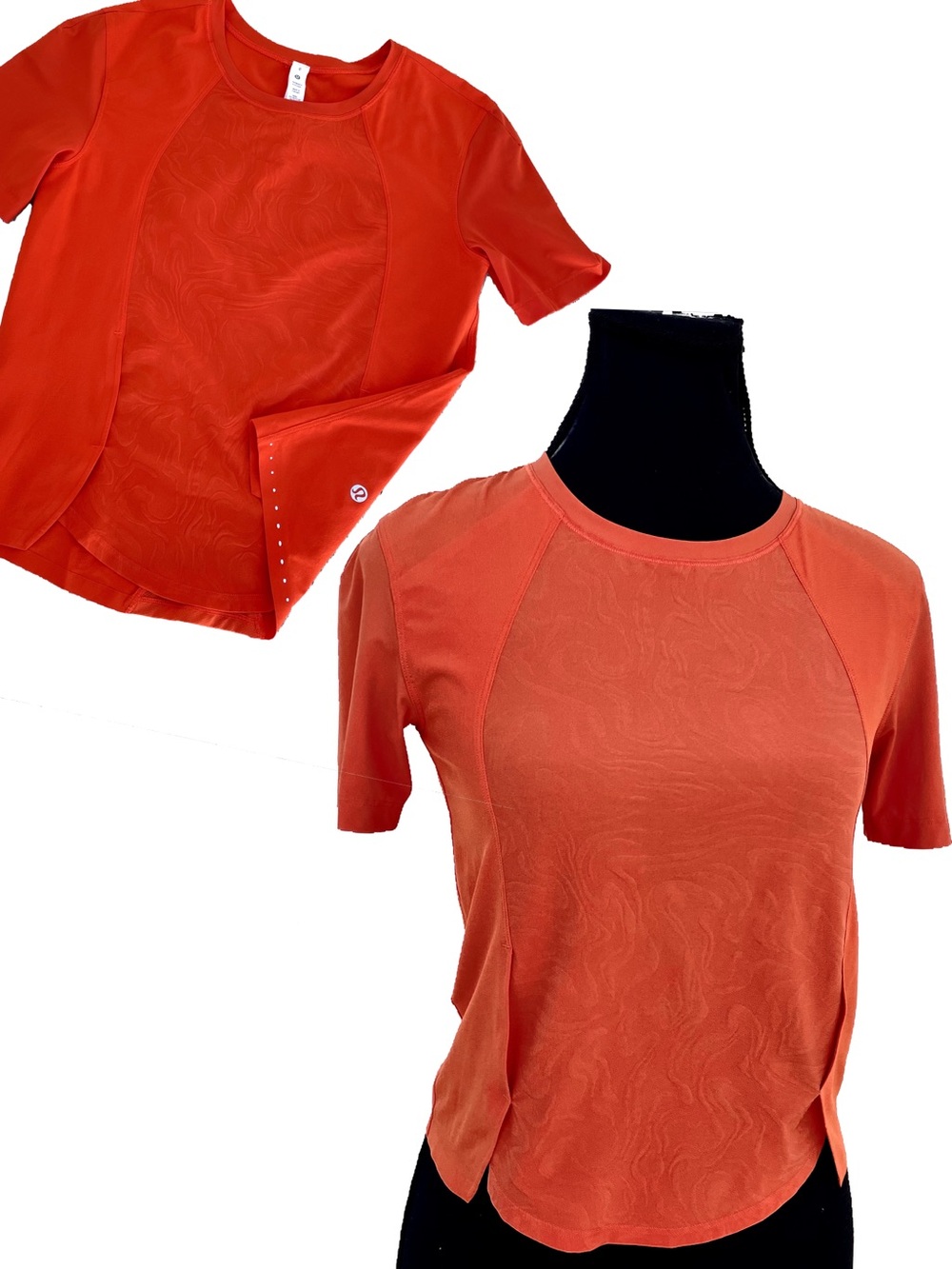 Lululemon Lightweight Stretch Running Shirt 3D Swirl Embossed Orange Size 0 EUC